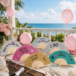 QM Hot Selling Eco-Friendly Folk Art Glitter Wooden Hand Fan with Rope Custom Design for Parties and <b>Gifts</b> - Product Image 1