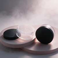 Pot vide rond transparent en plastique MINGLI de 50g pour poudre libre avec impression personnalisée, emballage cosmétique pour poudre de finition, couvercle noir