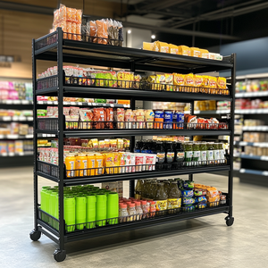 رفوف مخصصة بإطار معدني متعدد الطبقات لمتاجر السوبر ماركت رفوف عرض للفواكه والخضروات متحركة - Product Image 6