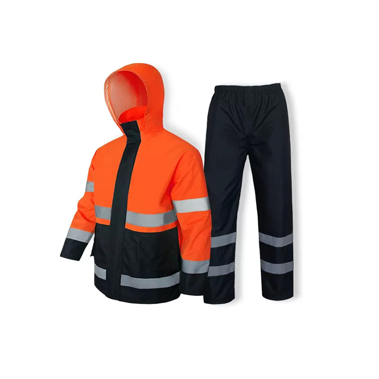 Orange clothes + navy blue pants