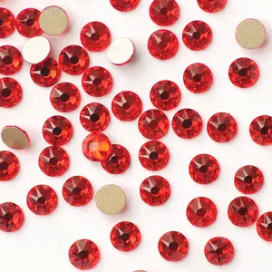 YANRUO-cuentas de cristal rojas para bolsos, diamantes de imitación a granel, con parte trasera plana, 2088