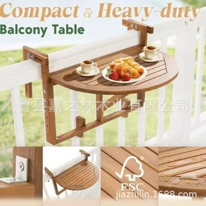 Wooden Balcony <b>Folding</b> <b>Table</b> Semicircular Solid Wood <b>Outdoor</b> <b>Table</b> Trestle Base Rustic Design - Product Image 2