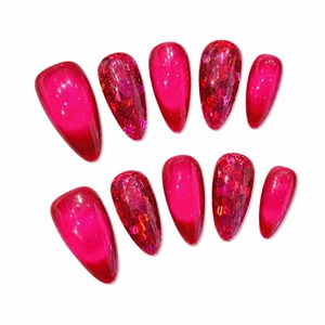 24 Uñas Postizas Rojas con Efecto Ojo de Gato, Forma Almendrada, Cobertura Total, Brillantes, con Pegamento para Uso Diario - Product Image 2