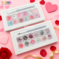 En gros 12 Couleurs Saint Valentin Nail Glitter Kit avec Pinceau Paillettes Professionnel pour Nail Art Salon DIY Cadeau Romantique