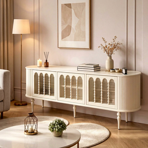 Mueble para TV y Cómoda Alta de Madera de Teca Estilo Moderno de Mediados de Siglo con Patas Cromadas, Consola Multimedia para Sala de Estar - Product Image 1
