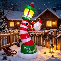 Venta al por mayor de fábrica: Adorno inflable gigante de 9 pies para jardín con reno y Papá Noel trepando por un faro, con luces LED, para Navidad.