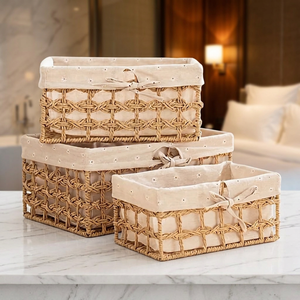 Natural Woven Organizer Basket Set with Removable Cloth <b>Lining</b>, Ideal for Home Storage - Product Image 1
