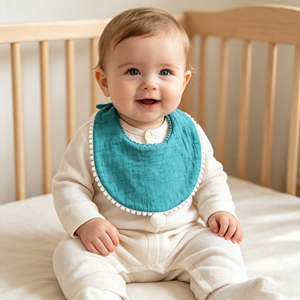 Ensemble de bavoirs pour bébé en dentelle à pompons de Noël, en coton doux et mousseline, couleur unie, absorbant, pour nourrissons et bébés, pour l'alimentation quotidienne - Product Image 4