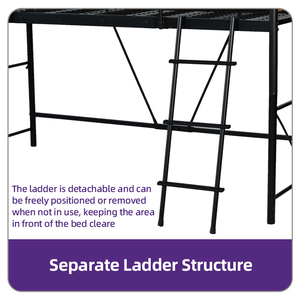 Letto <span class=keywords><strong>a</strong></span> Soppalco Doppio in Metallo Nero con Ringhiera e Scala, Robusto e Salvaspazio, Non Richiede Box Spring - Product Image 3