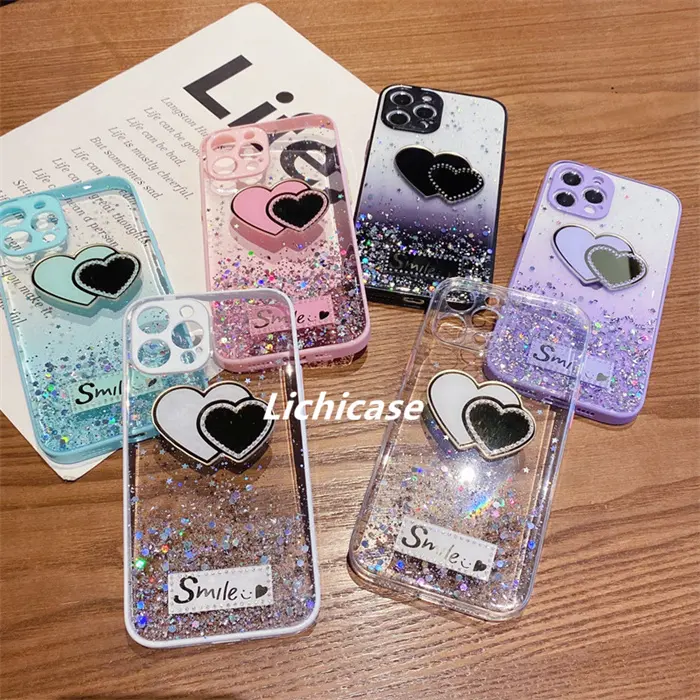 Lichicase Candy Color Frame 3D Stereo Mirror Heart Case para Motorola Edge 30 Neo Custom Back Cover