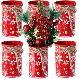 Centros de Mesa Navideños, Jarrón Decorativo <span class=keywords><strong>con</strong></span> Copos de Nieve Estilo Rústico, Maceta de Metal Galvanizado <span class=keywords><strong>con</strong></span> Lazo de Cuerda, Cubos <span class=keywords><strong>Artificiales</strong></span> - Product Image 1