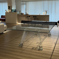 Vente directe d'usine, table de ping-pong en verre d'extérieur de style moderne, table de tennis de table de luxe en verre trempé transparent