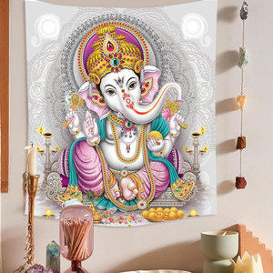Arazzo Ganesha Esoterico, Decorazione Murale Colorata con <span class=keywords><strong>Elefante</strong></span> per Cerimonie Religiose, Arredo Spirituale per Casa e Soggiorno degli Hindù - Product Image 3