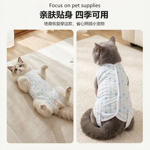 Combinaison de stérilisation pour chat bleue respirante anti-léchage pour la récupération post-chirurgicale des animaux de compagnie toutes saisons - Product Image 4