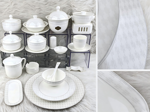 Service de table de luxe en porcelaine fine 45% à motif géométrique mat, avec bordure argentée embossée à la main, pour hôtels et banquets de mariage - Product Image 2