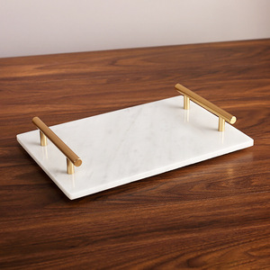 Natural Stone <b>Storage</b> <b>Tray</b> Rectangle Minimalist Design Living Room Decorative Organizer Metal Handle - Product Image 2