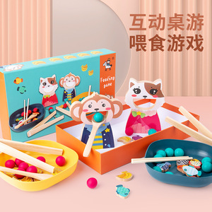Gioco di imitazione in legno per l'alimentazione, gioco da tavolo per l'allenamento con bacchette e cucchiaio per bambini, giocattolo educativo Montessori per la motricità fine per i più piccoli - Product Image 6