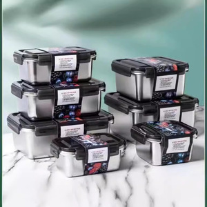 316 Stainless Steel Food Storage Containers Rectangle Clip On Lid For Refrigerator Student <b>Lunch</b> Box ML 21 - Product Image 5