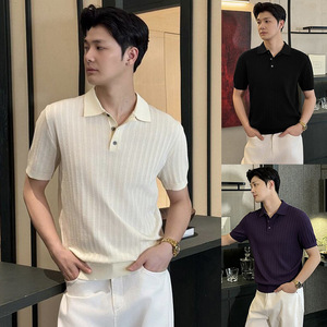 Polo in Maglia a Maniche Corte <span class=keywords><strong>da</strong></span> Uomo con Colletto a Rovescia, a Righe, Minimalista, per Business, Ideale per Dropshipping - Product Image 2