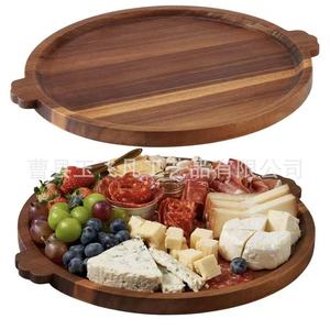 Acacia Wood <b>Round</b> <b>Serving</b> <b>Tray</b> With Handle 38cm For Restaurant Use - Product Image 1