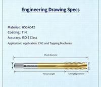 Metal Working Machine Cutting Tap Tian gong M6542 TiN Coated Right & Left Hand HRC 62-65 for Factory Mass Tapping Task