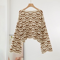 Chaleco de punto de ganchillo bohemio para mujer, fino, geométrico, hueco, con frente abierto, suelto, de manga larga, para playa, top de verano