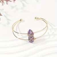 Bracelet en acier inoxydable de haute qualité avec pierres de guérison en améthyste, gemmes de cristal DT Point, pierres précieuses artisanales, vente en gros, mode