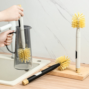 Cup Brush With Replaceable Head Long Handle 360 Degree Cleaning For Bottles Cups Sinks PP Material Black And White - Product Image 1