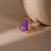 Gravierter Kürbisförmiger Jadeit-Ring Edelstein-Jade-Goldringe Vintage-Schmuck für den Alltag