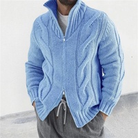 Herren Herbst Winter Einfarbiger Rollkragen-Strickcardigan Europäischer Stil Langarm Knitterfreier Pullover Lässige Strickjacke