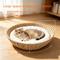 Panier de repos rond pour chat, tissé en profondeur, style panier, base stable, coussin intérieur doux et lavable, maison de sommeil pour chats de compagnie