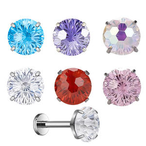 Lotus Wholesale Bijoux de piercing corporel en titane ASTM F136, motif Feux d'artifice Zircon, pour cartilage et conque, type labret - Product Image 3