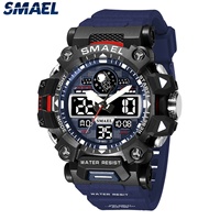Montre connectée unisexe SMAEL 8078, sport, mode, plongée, étanche 50 bars, résistante aux chocs, lumineuse, chronomètre, alarme, plastique PU ABS