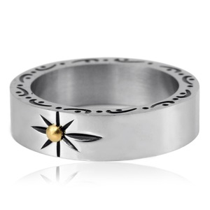 yunnique Men's <b>Titanium</b> Steel <b>Ring</b> Star Pattern Gold Inlay Geometric Design Fashion Jewelry Gift - Product Image 4