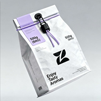 Sachets de café à fond plat personnalisés en gros, thermoscellables et refermables, pour 250g, 400g, 500g de grains de café