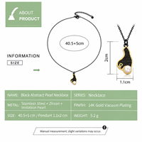 Collier de perles abstraites noires en acier inoxydable plaqué or 14 carats avec pendentif en zircon 40,5+5 cm