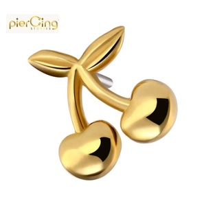 Piercing Stories 14K 18K Oro sólido Cereza en forma de hilo Labret Tops Pendientes Piercing de labio Joyería - Product Image 1