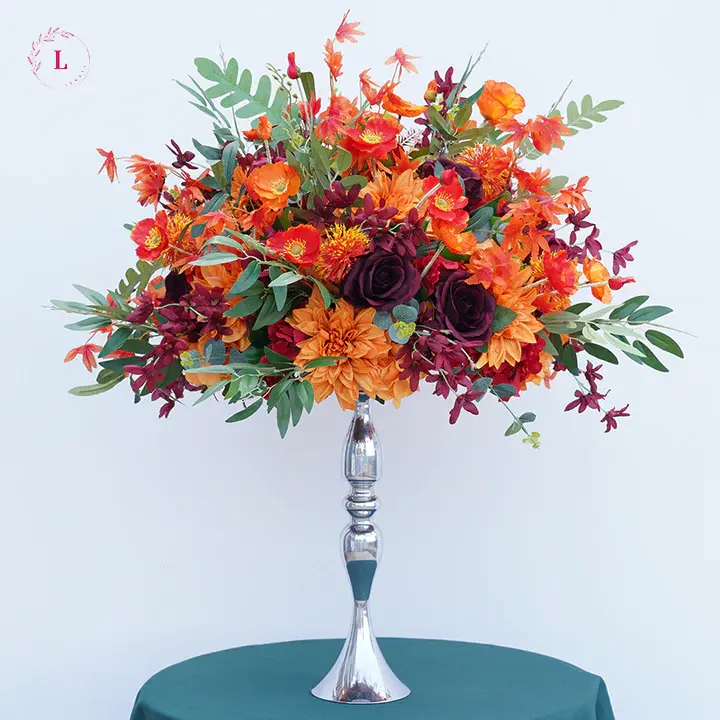 Orange Fuchsia Burgundy Green Eucalyptus Leaves Wedding Table Centerpieces Flower Ball For Wedding Center Pieces