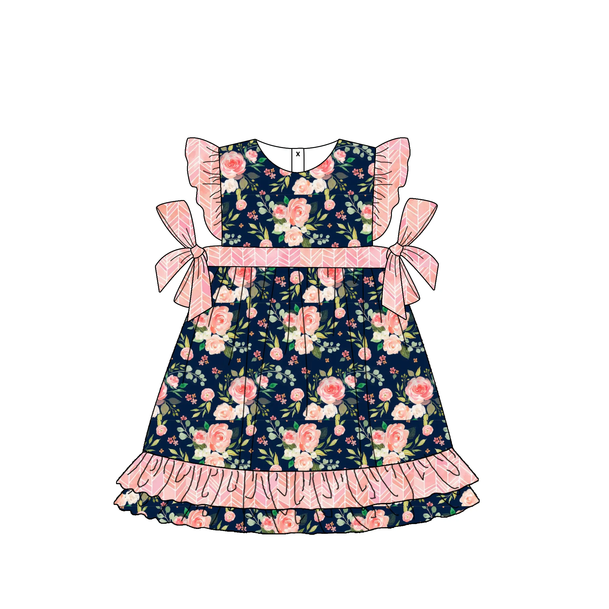 2024 High Quality Customized Prints Baby Girl Fall Winter Dress Floral Printed Cotton Baby Girl Dress
