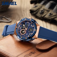 Jam Tangan Pria SMAEL 8118 Persegi Bercahaya Analog Dual Time Alarm Tahan Air 50 Bar Jam Olahraga Gerakan Quartz Tali TPU