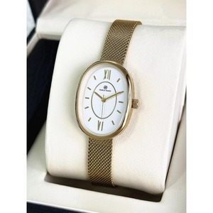 Montre à quartz imperméable pour femmes, cadran ovale blanc, bracelet en maille dorée, élégante et minimaliste, montre-bracelet pour femmes - Product Image 3