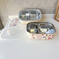 Edelstahl Mikrowellengeeignete Luftdichte Lunchbox Wärmespeichernde Bento-Box Doppelte Fächer Niedliches Cartoon-Design für Schüler und Büro
