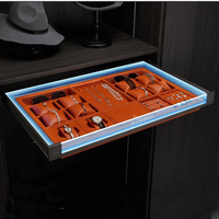Boîte à bijoux en cuir accessoires de garde-robe porte-pantalon coulissant en verre avec lumière LED stockage de vêtements