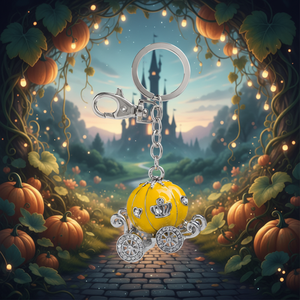 Portachiavi a Forma di Carrozza di Zucca Gialla con Ruote di Cristallo e Dettaglio Corona per Regali - Product Image 3