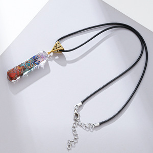 Rainbow Stone Pendant <b>Necklace</b> With Copper Wire Inlay Geometric Design Unisex Fashion Jewelry - Product Image 4