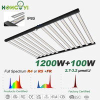 Luz LED de Cultivo de Espectro Completo IP65 de Alta Eficiencia 1000W 1200W+100W 10/12 barras PPE 2.7/3.2 R4 R5+Rojo Lejano 73nm con Lente para Crecimiento Interior