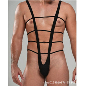 Body sexy pour homme, noir, sans manches, tricoté, lisse, vêtement de nuit, lingerie, tenue décontractée, découpe sur le devant, ajusté, une pièce - Product Image 2