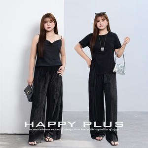 กางเกงขายาวจีบพลีทสำหรับผู้หญิงไซส์ใหญ่ รุ่น N9200 สีดำ สไตล์ลำลอง - Product Image 5