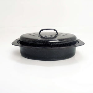 Sartén ovalada pequeña para asar de 13 pulgadas con tapa abovedada Sartenes para asar de metal esmaltado para pavo, pollo, cordero, verduras - Product Image 1