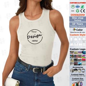 OEM all'ingrosso Racerback Gym Top abbigliamento da allenamento donna personalizzato ricamato <span class=keywords><strong>cotone</strong></span> Street Wear da donna canotta a coste - Product Image 1